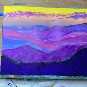 Purple and Yellow Mountain Landscape Canvas